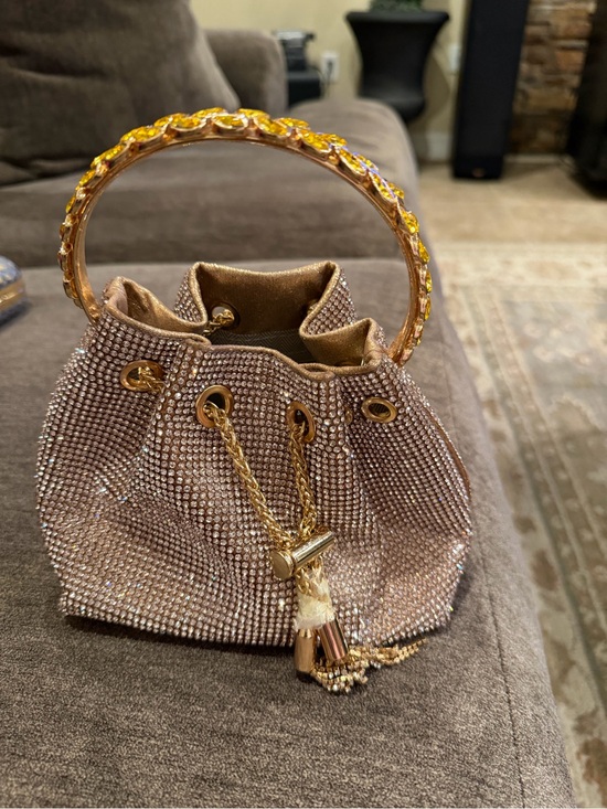 No brand Handbags - Embellished Rose Gold Mini Drawstring Bag with Crystal Handle